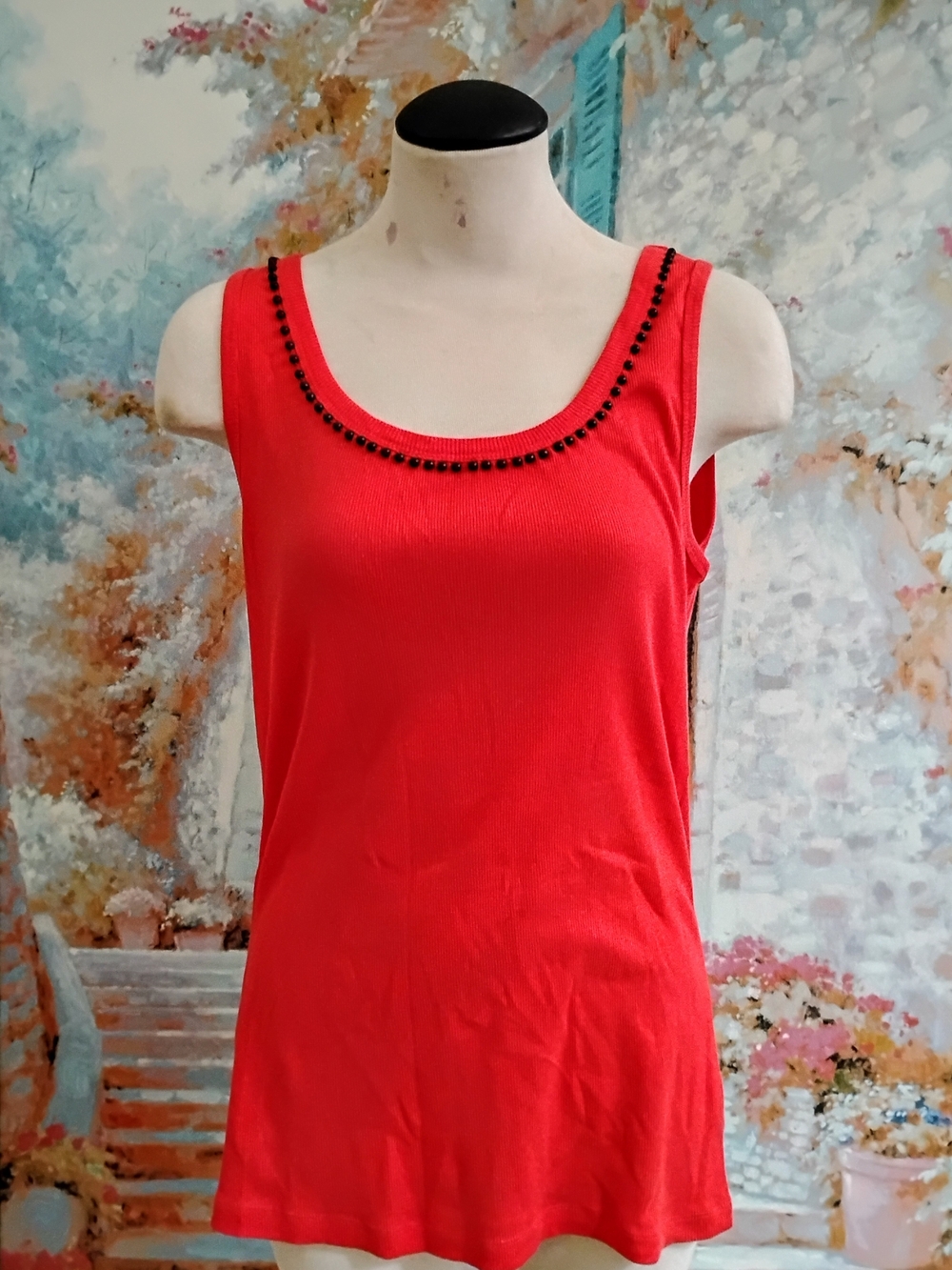 St. John's Bay Red Embellished Ribbed Women's Tank Top - Picture 2 of 7